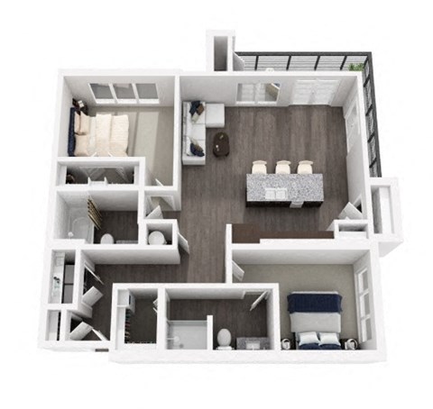 Floor plan for 2 beds, 2 baths, 1265 sqft