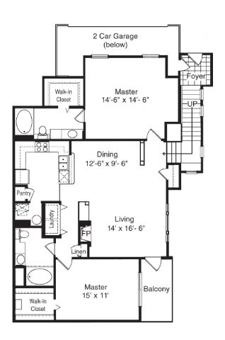 Floor plan for 2 beds, 2 baths, 1250 sqft