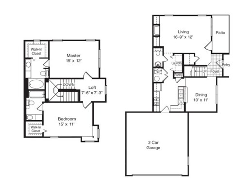 Floor plan for 2 beds, 2.5 baths, 1315 sqft