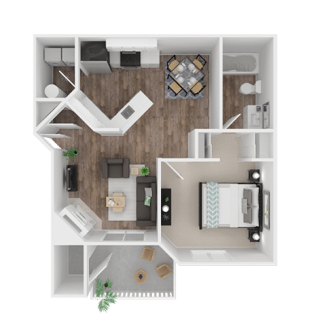 Floor plan for 1 bed, 1 bath, 698 sqft