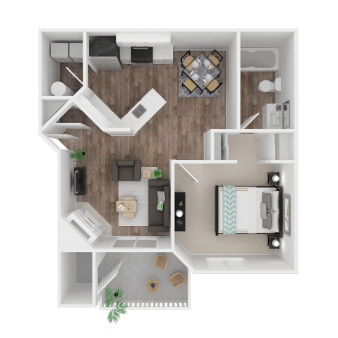 Floor plan for 1 bed, 1 bath, 698 sqft