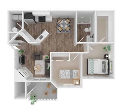 Floor plan for 2 beds, 1 bath, 934 sqft