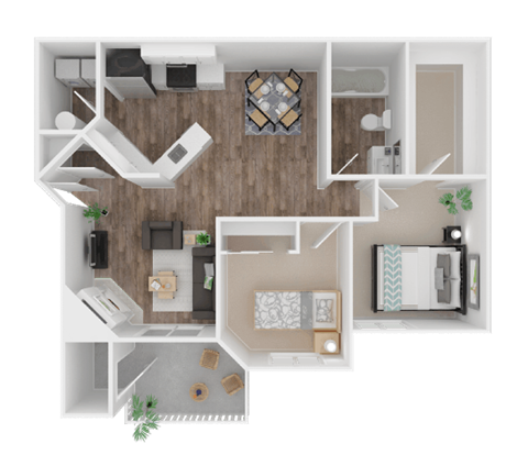 Floor plan for 2 beds, 1 bath, 934 sqft