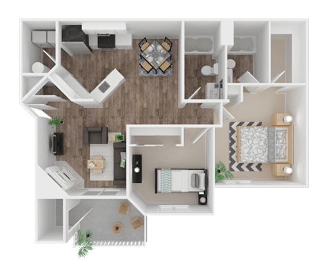 Floor plan for 2 beds, 2 baths, 1002 sqft
