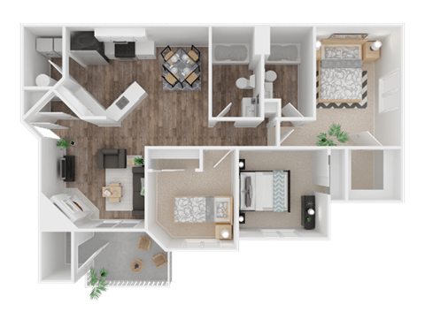 Floor plan for 3 beds, 2 baths, 1139 sqft