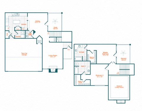 Floor plan for 2 beds, 2 baths, 1700 sqft