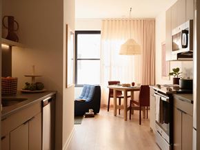 Philadelphia apartment for rent - a small kitchen and dining room with a table and chairs