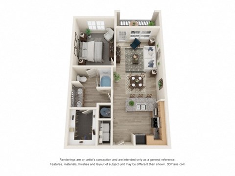 Floor plan for 1 bed, 1 bath, 754 sqft