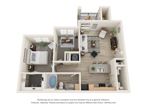 Floor plan for 1 bed, 1 bath, 867 sqft