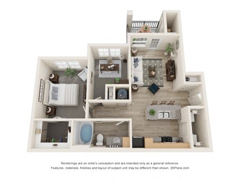 Floor plan for 1 bed, 1 bath, 828 sqft