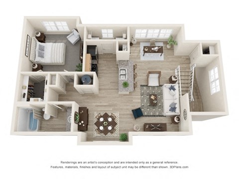 Floor plan for 1 bed, 1 bath, 980 sqft