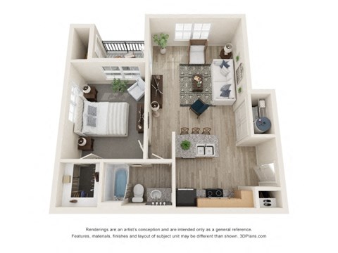 Floor plan for 1 bed, 1 bath, 695 sqft