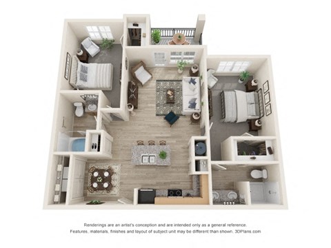 Floor plan for 2 beds, 2 baths, 1123 sqft