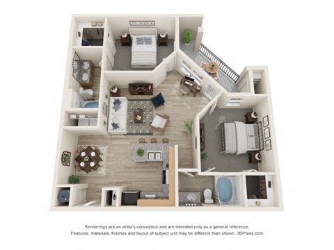 Floor plan for 2 beds, 2 baths, 1126 sqft