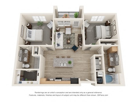 Floor plan for 2 beds, 2 baths, 1094 sqft