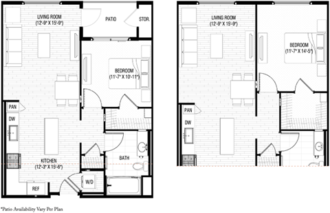 Floor plan for 1 bed, 1 bath, 747 sqft