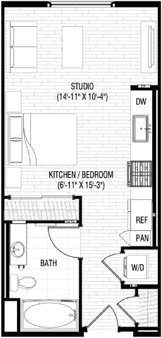 Floor plan for studio, 1 bath, 504 sqft