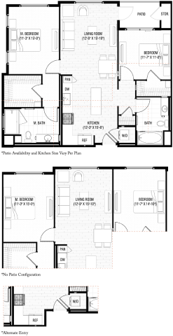 Floor plan for 2 beds, 2 baths, 1113 sqft