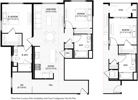 Floor plan for 2 beds, 2 baths, 1247 sqft