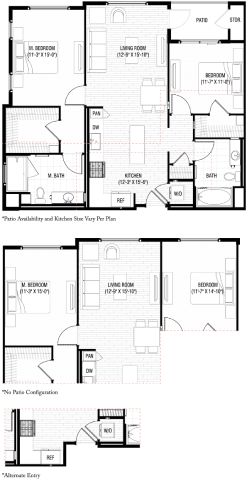 Floor plan for 2 beds, 2 baths, 1113 sqft
