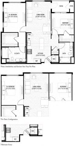 Floor plan for 2 beds, 2 baths, 1110 sqft