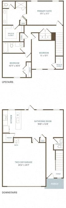 Floor plan for 3 beds, 2.5 baths, 1530 sqft