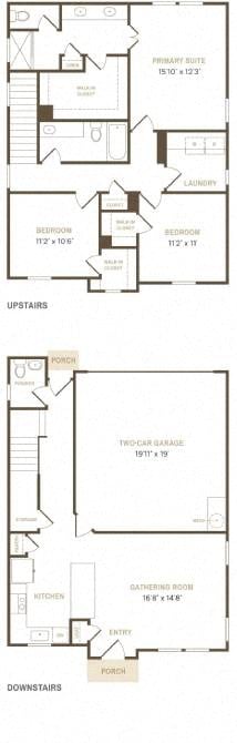 Floor plan for 3 beds, 2.5 baths, 1615 sqft