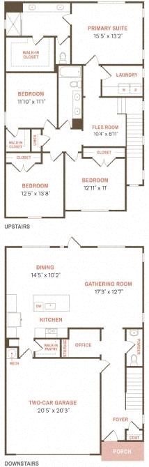Floor plan for 4 beds, 2.5 baths, 2185 sqft