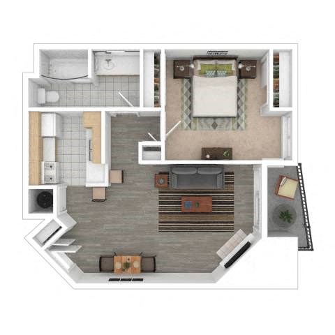 Floor plan for 1 bed, 1 bath, 707 sqft