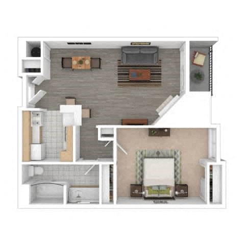 Floor plan for 1 bed, 1 bath, 692 sqft