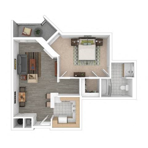 Floor plan for 1 bed, 1 bath, 707 sqft