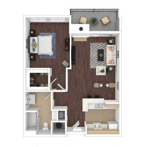 Floor plan for 1 bed, 1 bath, 815 sqft