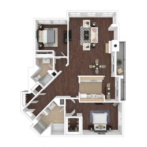 Floor plan for 2 beds, 2 baths, 1406 sqft
