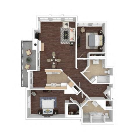 Floor plan for 2 beds, 2 baths, 1312 sqft