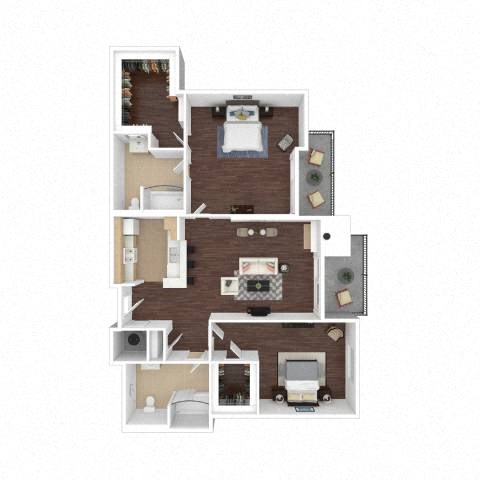 Floor plan for 2 beds, 2 baths, 1164 sqft