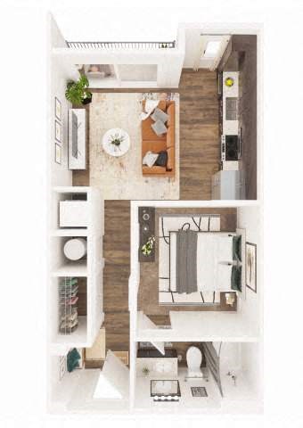 Floor plan for studio, 1 bath, 545 sqft