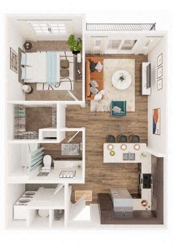 Floor plan for 1 bed, 1 bath, 738 sqft