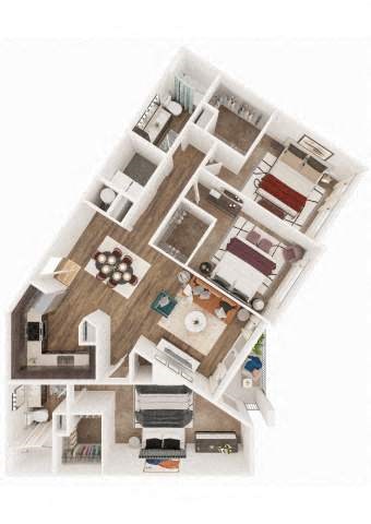 Floor plan for 3 beds, 2 baths, 1446 sqft