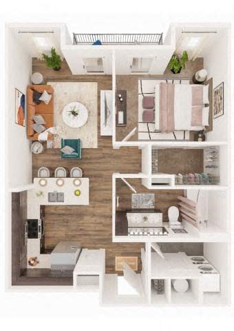 Floor plan for 1 bed, 1 bath, 767 sqft