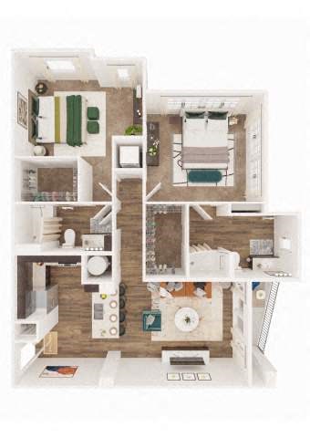 Floor plan for 2 beds, 2 baths, 1199 sqft