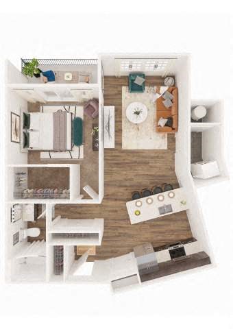 Floor plan for 1 bed, 1 bath, 906 sqft