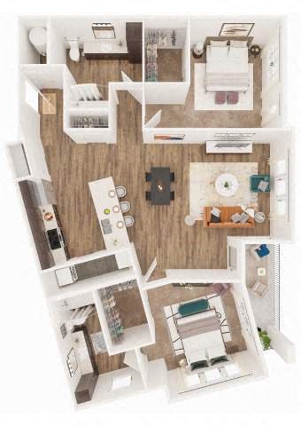 Floor plan for 2 beds, 2 baths, 1311 sqft