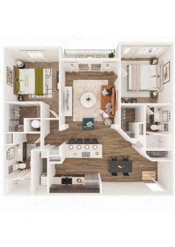 Floor plan for 2 beds, 2 baths, 1103 sqft