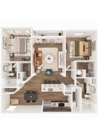 Floor plan for 2 beds, 2 baths, 1149 sqft