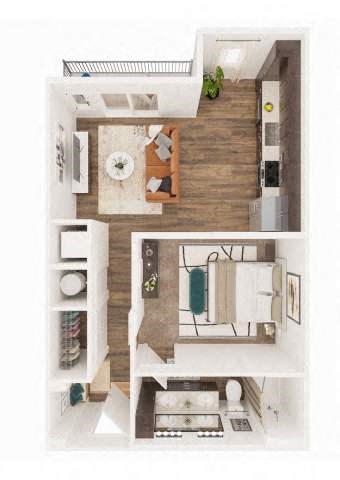 Floor plan for studio, 1 bath, 669 sqft