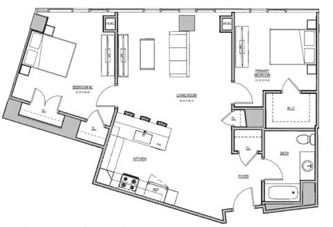 Floor plan for studio, 1 bath, 508 sqft