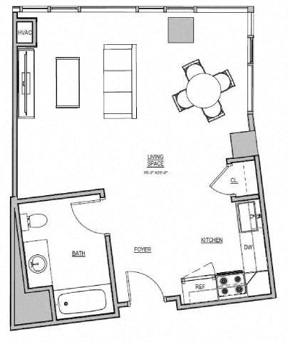 Floor plan for studio, 1 bath, 552 sqft