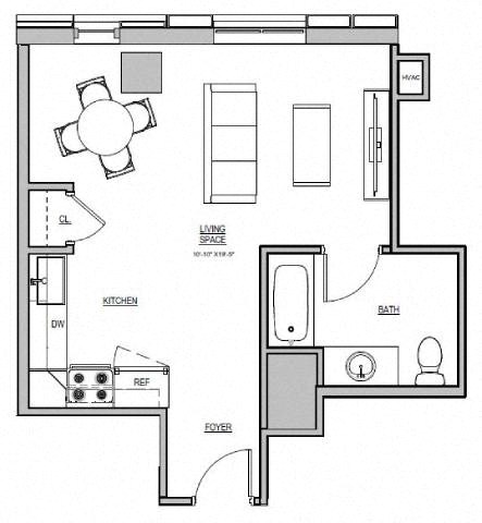Floor plan for studio, 1 bath, 459 sqft