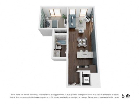 Floor plan for 1 bed, 1 bath, 719 sqft