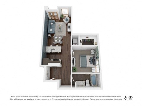 Floor plan for 1 bed, 1 bath, 779 sqft